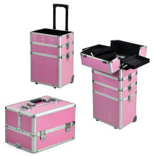 Professional  Aluminum Rolling Trolley Makeup Case Cosmetic Beauty Case